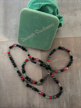 Sincerely Southwest 35” Multicolor Beaded Necklace — Green, Black & Red